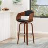 Christopher Knight Home Clyo Upholstered Swivel Barstool – Midnight Black/Walnut(Midnight Black + Chrome + Walnut)