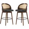 Christopher Knight Home Como Set of 2 Wood Counter Stools, Faux Leather Bar Chairs Kitchen Stools, Comfy Counter Height Bar Stool Seating for Island, 23.75”Seat Height, Beige + Walnut(Black + Dark Walnut)