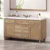 Christopher Knight Home Gavine 60″ Bathroom Vanity with SMC Sink, Modern Bathroom Storage Cabinet with Drawer, Wooden Large Bathroom Sink Vanity Combo Set, Natural Brown(Natural Brown)