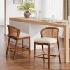 Christopher Knight Home JENA Rattan Counter Stools Set of 2, Counter Height Bar Stools for Bar Table, Rubberwood Frame with Upholstered Barstools, Wood Accent Chair with Footrest, Beige + Walnut(Beige + Walnut)