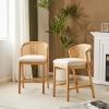 Christopher Knight Home JENA Rattan Counter Stools Set of 2, Counter Height Bar Stools for Bar Table, Rubberwood Frame with Upholstered Barstools, Wood Accent Chair with Footrest, Beige + Walnut(Beige + Natural)