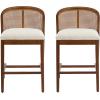 Christopher Knight Home JENA Rattan Counter Stools Set of 2, Counter Height Bar Stools for Bar Table, Rubberwood Frame with Upholstered Barstools, Wood Accent Chair with Footrest, Beige + Walnut(Beige + Walnut)