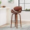 Christopher Knight Home Jakin Upholstered Swivel Barstool – Dark Brown/Walnut(Cognac Brown + Chrome + Walnut)