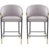 Christopher Knight Home Jymer Modern Counter Stool Set of 2, Kitchen Counter Height Bar Stool, Cocktail Stool with Curved Backrest, Fabric Upholstered Armchair for Home Bar Table, Grey+Gold+Black(Grey+gold+black)