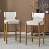 Christopher Knight Home Kenny Wooden Bar Stool Set of 2, Stools for Kitchen Island, Fabric Upholstered Counter Height Stool, Modern Armless Cocktail Stool for Home Bar Table, Brown+Beige