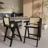 Christopher Knight Home Loftia Minimalist Barstool Set of 2, Modern Bar Stools with Cane Seat Rubberwood Frame, Bistro Chairs Kitchen Stools, Comfy Seating for Island, 27”Seat Height, Black+Natural(Black+natural)