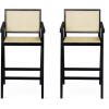 Christopher Knight Home Loftia Minimalist Barstool Set of 2, Modern Bar Stools with Cane Seat Rubberwood Frame, Bistro Chairs Kitchen Stools, Comfy Seating for Island, 27”Seat Height, Black+Natural(Black+natural)