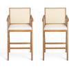 Christopher Knight Home Loftia Upholstered Barstool Set of 2, Bar Stools with Woven Cane Plastic Backrest, Bistro Chairs Kitchen Stools, Comfy Seating for Island, 27”Seat Height, Black+Cream Gray(Natural+cream)