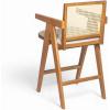 Christopher Knight Home Loftia Upholstered Barstool Set of 2, Bar Stools with Woven Cane Plastic Backrest, Bistro Chairs Kitchen Stools, Comfy Seating for Island, 27”Seat Height, Black+Cream Gray(Natural+cream)