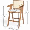 Christopher Knight Home Loftia Upholstered Barstool Set of 2, Bar Stools with Woven Cane Plastic Backrest, Bistro Chairs Kitchen Stools, Comfy Seating for Island, 27”Seat Height, Black+Cream Gray(Natural+cream)