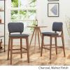 Christopher Knight Home Luella 42″ Wooden Bar Chair with Fabric Seats (Set of 2), Charcoal and Walnut Finish