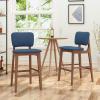 Christopher Knight Home Luella 42″ Wooden Bar Chair with Fabric Seats (Set of 2), Dark Blue and Walnut Finish