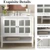 Christopher Knight Home Narrot Modern 36″ Bathroom Vanity with Ceramic Sink, Wooden Bathroom Vanity Organizer with Adjustable Shelf, Soft Closing Door Bathroom Storage Cabinet, Black(White)