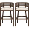Christopher Knight Home Tawny Wooden Bar Stool Set of 2, Stools for Kitchen Island, Fabric Upholstered Counter Height Stool, Round Backrest Cocktail Stool for Bar Table, Beige+Natural Oak(Beige+walnut)