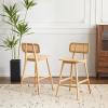 Christopher Knight Home Bari Minimalist Wood Barstool Set of 2, Bar Chairs Kitchen Stools with Wicker Backrest, Modern Armless Stools for Kitchen Island, 25.75” Seat Height, Walnut Finish(Natural Finish)