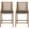Christopher Knight Home Cataldo Upholstered 25.5 inch Counter Stools (Set of 2) – Wood and Cane – Charcoal/Natural(Charcoal/Natural)