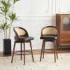 Christopher Knight Home Como Set of 2 Wood Counter Stools, Faux Leather Bar Chairs Kitchen Stools, Comfy Counter Height Bar Stool Seating for Island, 23.75”Seat Height, Beige + Walnut(Black + Dark Walnut)
