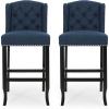 Christopher Knight Home Foxwood Wingback Barstools (Set of 2), Navy Blue and Dark Brown