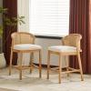 Christopher Knight Home JENA Rattan Counter Stools Set of 2, Counter Height Bar Stools for Bar Table, Rubberwood Frame with Upholstered Barstools, Wood Accent Chair with Footrest, Beige + Walnut(Beige + Natural)