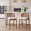 Christopher Knight Home JENA Rattan Counter Stools Set of 2, Counter Height Bar Stools for Bar Table, Rubberwood Frame with Upholstered Barstools, Wood Accent Chair with Footrest, Beige + Walnut(Beige + Walnut)