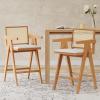 Christopher Knight Home Loftia Upholstered Barstool Set of 2, Bar Stools with Woven Cane Plastic Backrest, Bistro Chairs Kitchen Stools, Comfy Seating for Island, 27”Seat Height, Black+Cream Gray(Natural+cream)