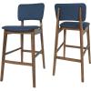 Christopher Knight Home Luella 42″ Wooden Bar Chair with Fabric Seats (Set of 2), Dark Blue and Walnut Finish