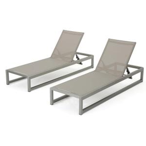 Christopher Knight Home California Outdoor Mesh Chaise Lounge with Aluminum Frame, 2-Pcs Set, Grey / Silver