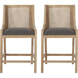 Christopher Knight Home Cataldo Upholstered 25.5 inch Counter Stools (Set of 2) – Wood and Cane – Charcoal/Natural(Charcoal/Natural)