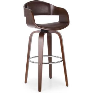 Christopher Knight Home Clyo Upholstered Swivel Barstool – Midnight Black/Walnut(Dark Brown + Chrome + Walnut)