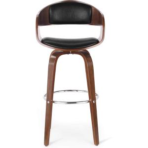 Christopher Knight Home Clyo Upholstered Swivel Barstool – Midnight Black/Walnut(Midnight Black + Chrome + Walnut)