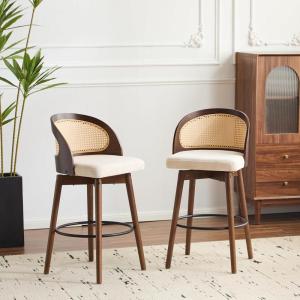 Christopher Knight Home Como Set of 2 Wood Counter Stools, Faux Leather Bar Chairs Kitchen Stools, Comfy Counter Height Bar Stool Seating for Island, 23.75”Seat Height, Beige + Walnut(Beige + Walnut)