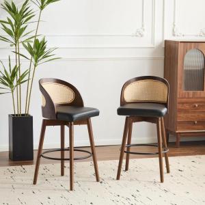 Christopher Knight Home Como Set of 2 Wood Counter Stools, Faux Leather Bar Chairs Kitchen Stools, Comfy Counter Height Bar Stool Seating for Island, 23.75”Seat Height, Beige + Walnut(Black + Dark Walnut)