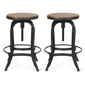 Christopher Knight Home Farmdale Adjustable Swivel Barstools – Firwood – Antique Natural/Pewter (Set of 2)