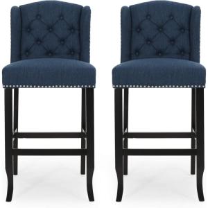 Christopher Knight Home Foxwood Wingback Barstools (Set of 2), Navy Blue and Dark Brown