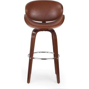 Christopher Knight Home Jakin Upholstered Swivel Barstool – Dark Brown/Walnut(Cognac Brown + Chrome + Walnut)