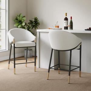 Christopher Knight Home Jymer Modern Counter Stool Set of 2, Kitchen Counter Height Bar Stool, Cocktail Stool with Curved Backrest, Fabric Upholstered Armchair for Home Bar Table, Grey+Gold+Black(Beige+gold+black)