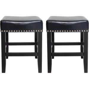 Christopher Knight Home Laramie Bonded Leather Backless Counterstools, 2-Pcs Set, Black(Black)