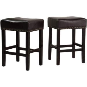 Christopher Knight Home Lisette Backless Leather Counter Stools, 2-Pcs Set, Black