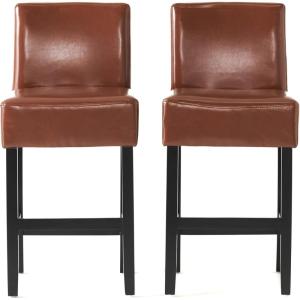 Christopher Knight Home Lopez Leather Counter Stools, 2-Pcs Set, Hazelnut