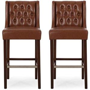Christopher Knight Home Spencer Contemporary Wingback Barstools (Set of 2), Dark Brown and Espresso, Faux Leather(Cognac Brown and Espresso)
