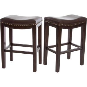 Christopher Knight Home Transitional Brown Leather Counter Stools, Set of 2