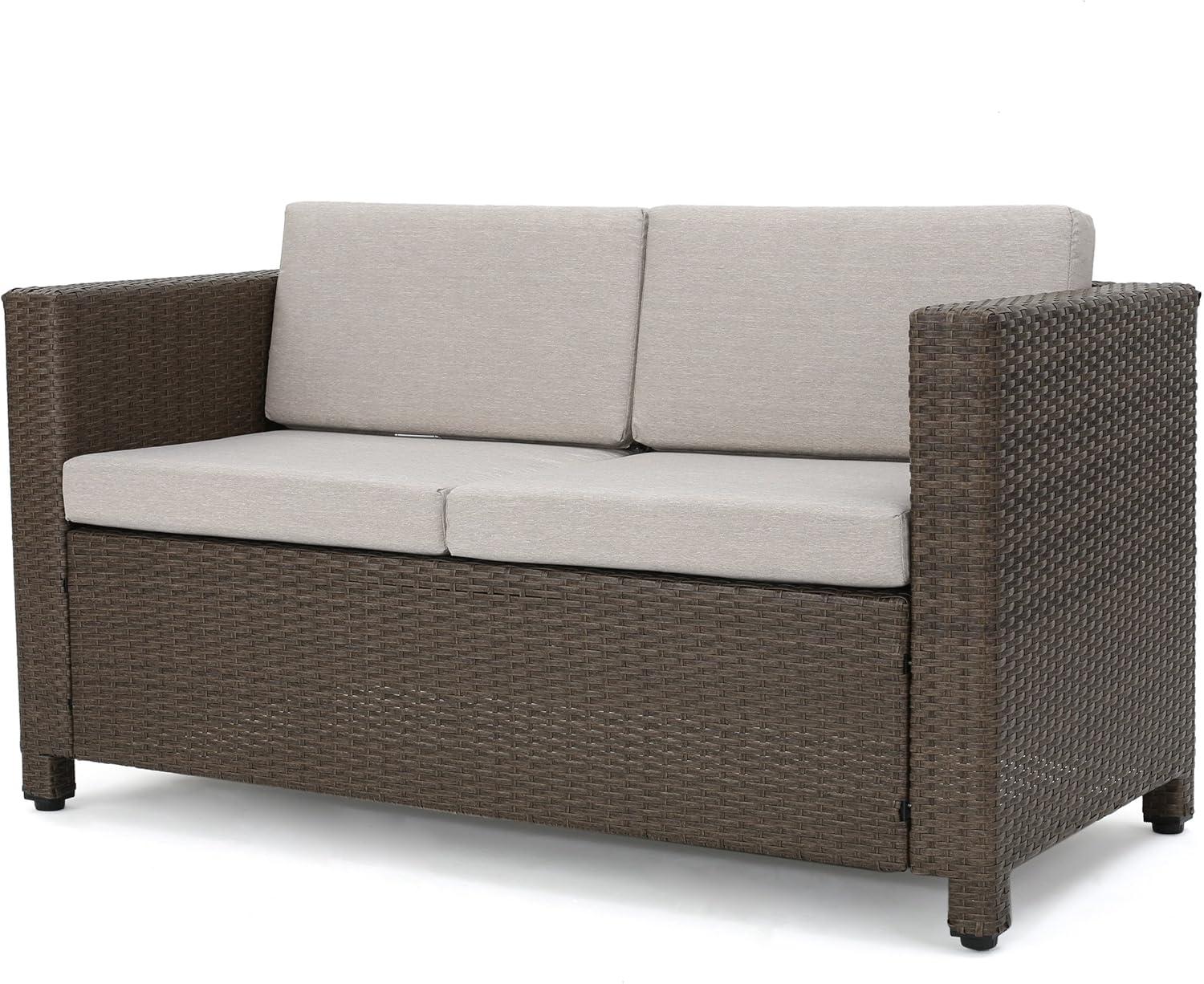 image:imageChristopher Knight Home 300057 Puerta Outdoor 4 Piece Light Brown Wicker Chat Set Ceramic Grey