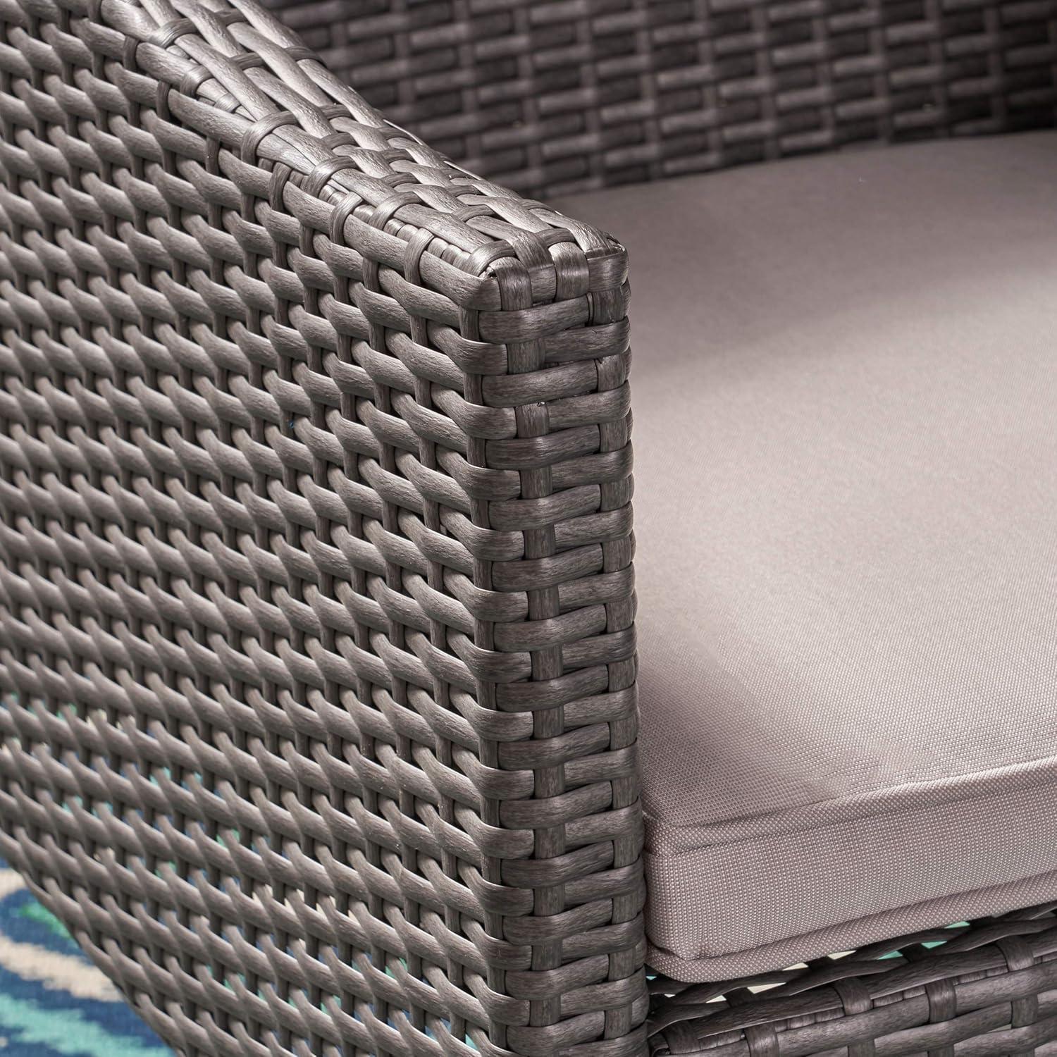 image:imageChristopher Knight Home 304748 Sims Outdoor 3 Piece Wicker Chat Set Grey with Silver Cushions 2400 D x 2300 W x 3350 H