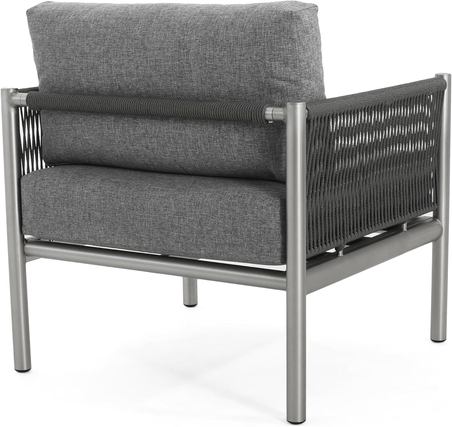 image:imageChristopher Knight Home Aluminum Club Chair Braid Rope Armchair Woven Accent Chair Comft Cushion Seating Outdoor Patio Aluminum Weave Club Chair for Poolside Gardern Balcony SilverGrey