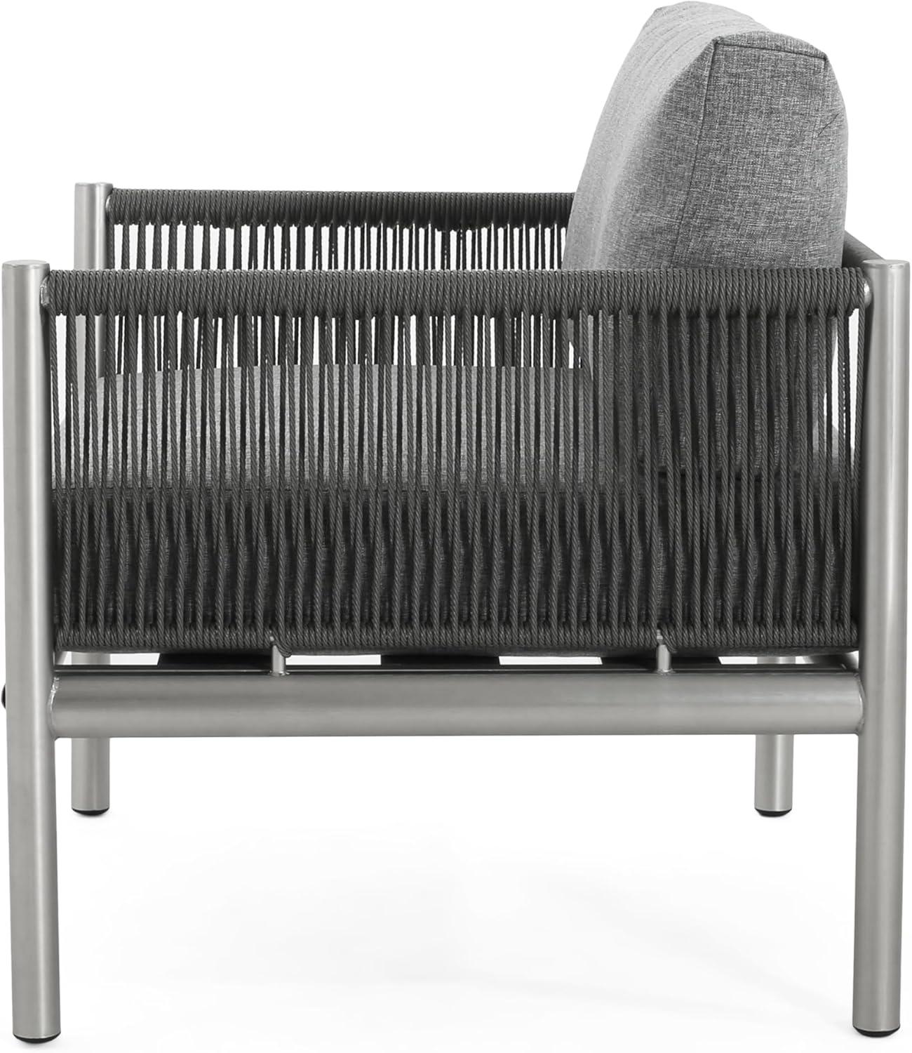 image:imageChristopher Knight Home Aluminum Club Chair Braid Rope Armchair Woven Accent Chair Comft Cushion Seating Outdoor Patio Aluminum Weave Club Chair for Poolside Gardern Balcony SilverGrey
