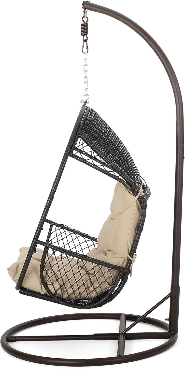 image:imageChristopher Knight Home Amanda Wicker Hanging Chair with Stand Brown TanBrown Tan