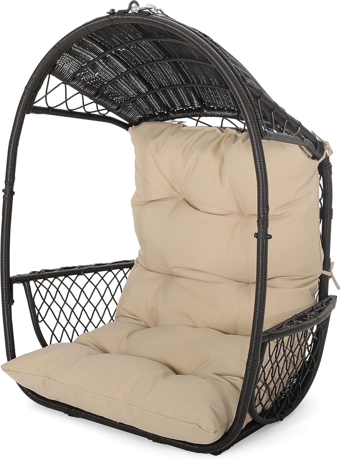 image:imageChristopher Knight Home Amanda Wicker Hanging Chair with Stand Brown TanBrown Tan