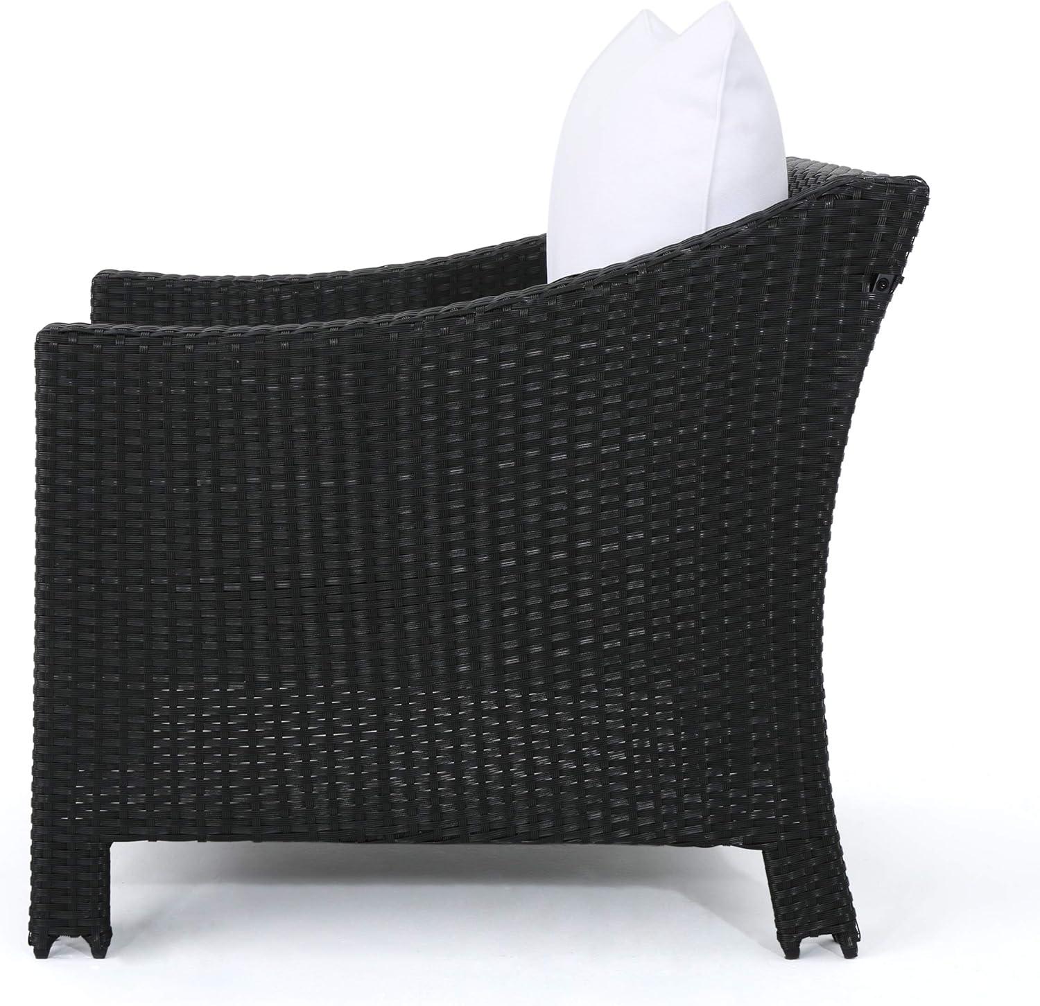 image:imageChristopher Knight Home Antibes Outdoor Wicker Club Chairs with Water Resistant Cushions 2Pcs Set Black White Cushion