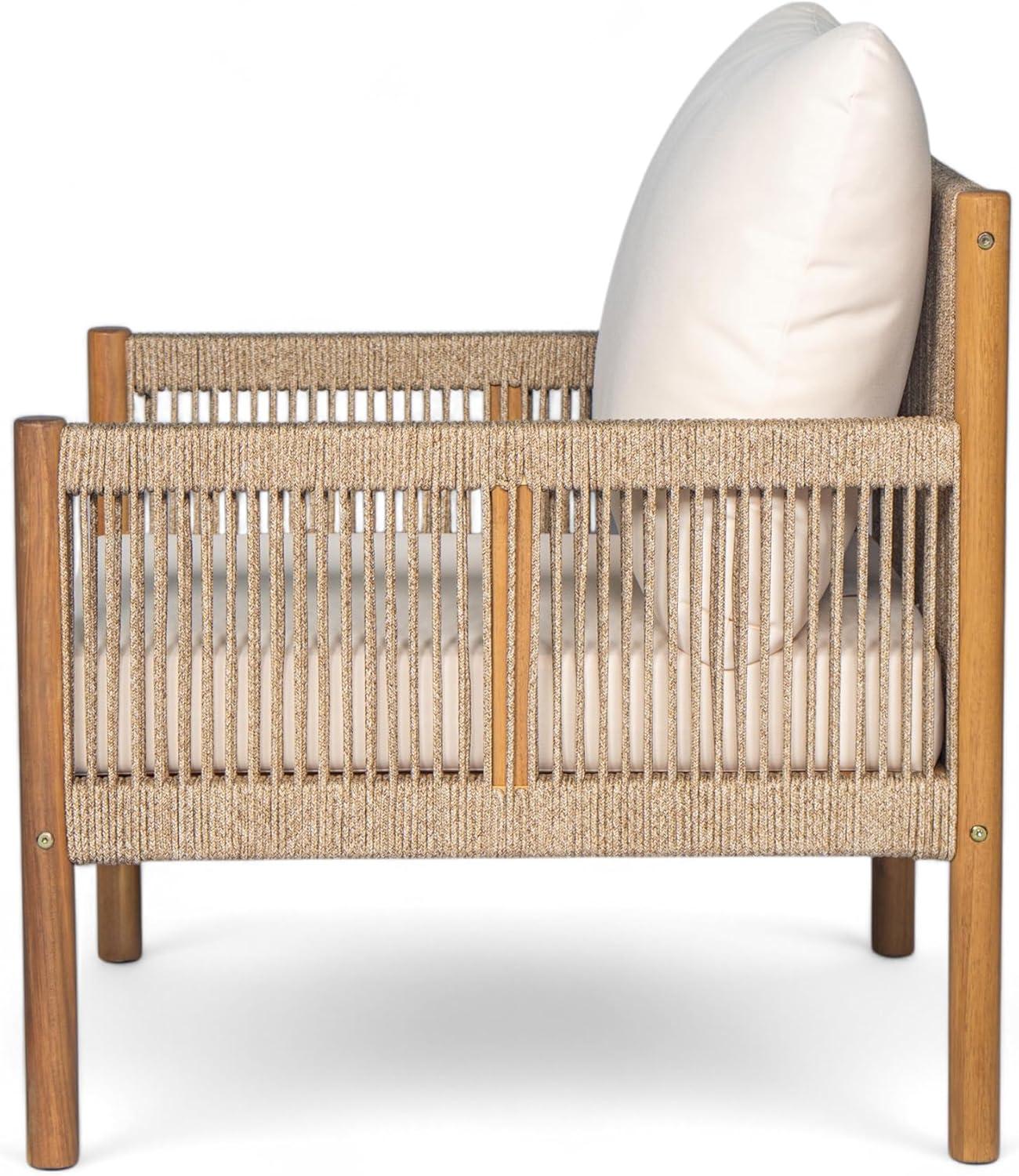 image:imageChristopher Knight Home Barris Lounge Chair Outdoor Set of 2 Patio Accent Chair Comfy Reading Extra Seat Wooden FrameRope WovenRemovable Cushion for GardenBackyardBalconyPoolsideTeakBeigeTeakbeigeSet of 2