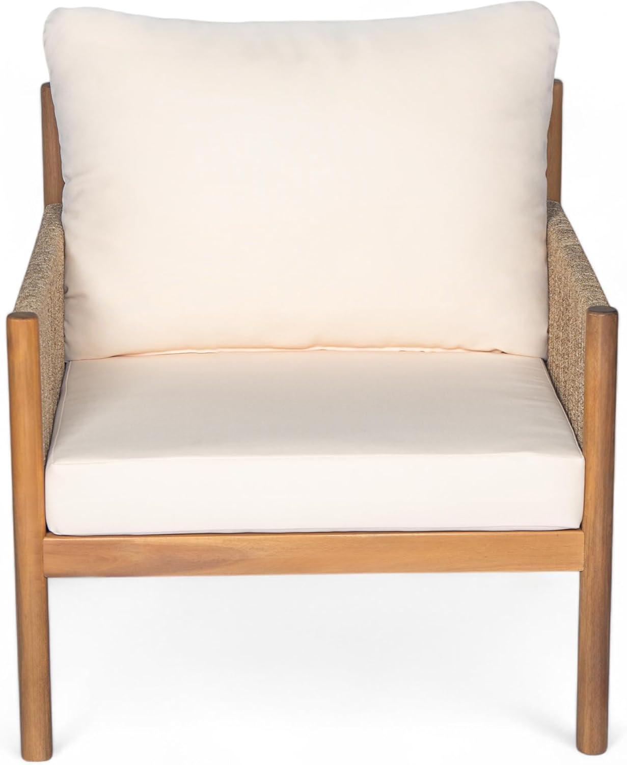 image:imageChristopher Knight Home Barris Lounge Chair Outdoor Set of 2 Patio Accent Chair Comfy Reading Extra Seat Wooden FrameRope WovenRemovable Cushion for GardenBackyardBalconyPoolsideTeakBeigeTeakbeigeSet of 2